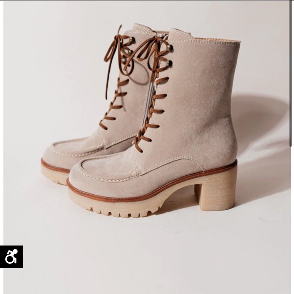 Maeve Combat Boots in Beige